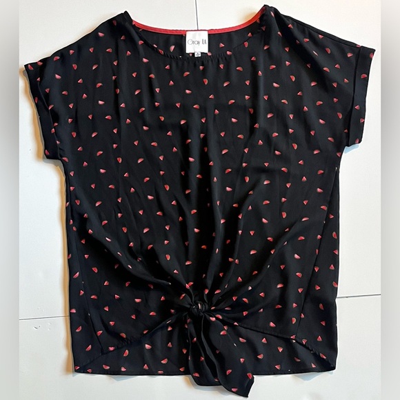Gray LA Chic Watermelon Patterned Black Top w Vibrant Pink & Red Women’s Small - Picture 1 of 12